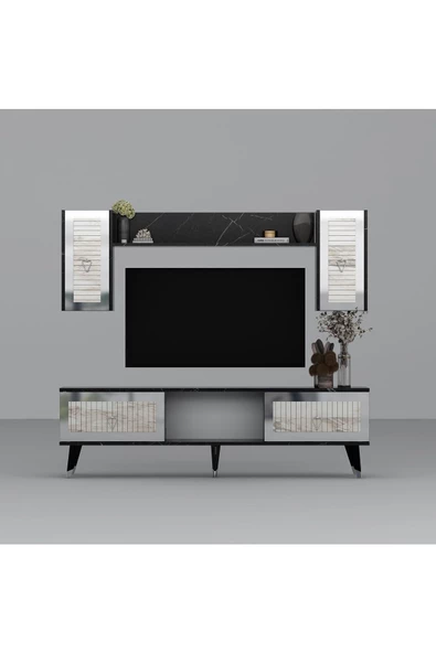 DEMONTE DECOR BORAA TV ÜNİTESİ, ORTA SEHPA VE  KONSOL 3'LÜ SALON TAKIMI ROYALMERMER-EFESMERMER-GÜMÜŞ - 3