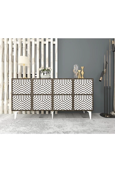 DEMONTE DECOR MERRLİN TV ÜNİTESİ,KONSOL ve ORTA SEHPA 3'LÜ SALON TAKIMI BEYAZ-CEVİZ - 4