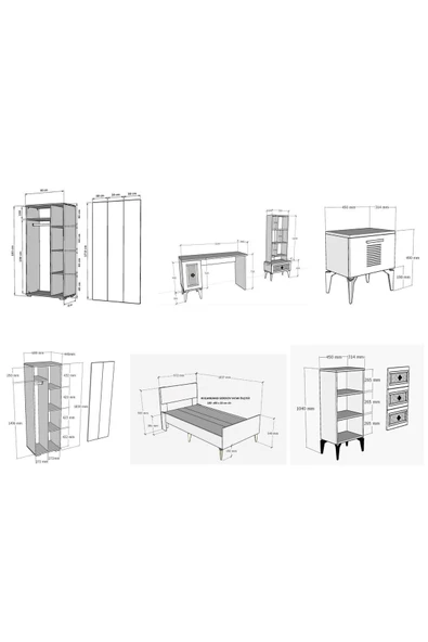 DEMONTE DECOR Norra Çocuk Genç Odası Takımı (G-C-L-P-R) Antrasit-Beyaz-Altın - 8