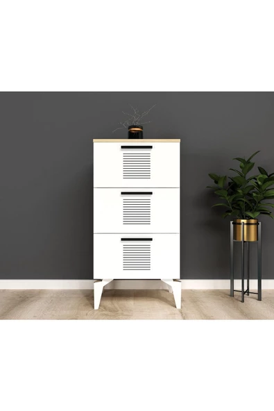 DEMONTE DECOR ASİMO (H) 3 KAPAKLI ETEJER-ŞİFONYER SAFİRMEŞE BEYAZ