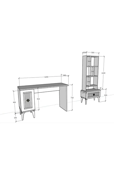 DEMONTE DECOR NORRA ÇALIŞMA MASASI VE KİTAPLIK TAKIMI ANTRASİT-BEYAZ-ALTIN - 6