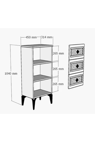 DEMONTE DECOR NORRA (H) 3 Kapaklı Etejer-şifonyer BEYAZ-GÜMÜŞ - 7
