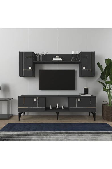 DEMONTE DECOR MADERA 150 CM TV ÜNİTESİ TAKIMI ANTRASİT-GÜMÜŞ
