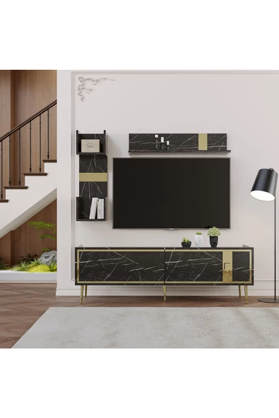 DEMONTE DECOR BRİCEE TV ÜNİTESİ TAKIMI ROYALMERMER - ALTIN