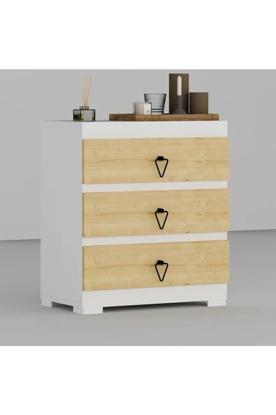 DEMONTE DECOR Nirvanna (S) 3 Çekmeceli Çok Amaçlı Dolap Şifonyer Beyaz-safirmeşe - 3