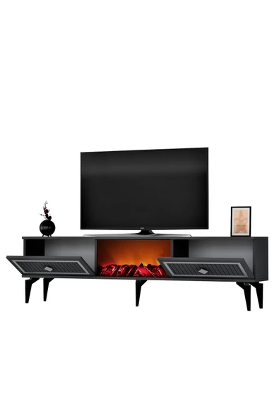 DEMONTE DECOR NİLL ŞÖMİNELİ TV SEHPASI ANTRASİT-GÜMÜŞ - 4