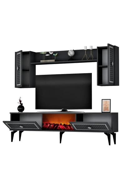 DEMONTE DECOR NİLL ŞÖMİNELİ TV ÜNİTESİ TAKIMI ANTRASİT GÜMÜŞ - 4