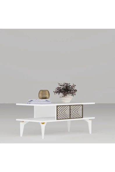 DEMONTE DECOR MERRLİN TV ÜNİTESİ,KONSOL ve ORTA SEHPA 3'LÜ SALON TAKIMI BEYAZ-CEVİZ - 7
