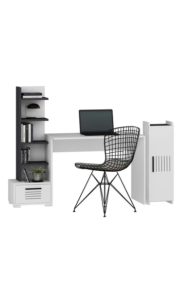 DEMONTE DECOR 5 Raflı, Çekmeceli Ve Duvar Raflı Asimo Pt Çalışma Masası Antrasit-beyaz - 5