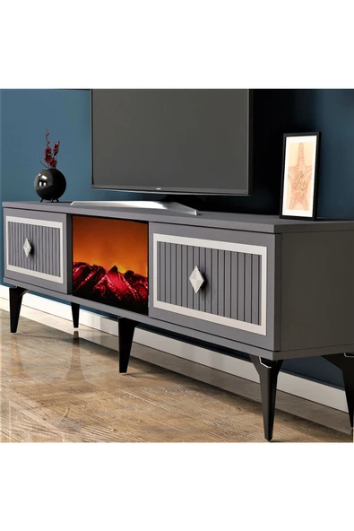 DEMONTE DECOR NİLL ŞÖMİNELİ TV SEHPASI ANTRASİT-GÜMÜŞ - 2