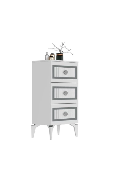DEMONTE DECOR NORRA (H) 3 Kapaklı Etejer-şifonyer BEYAZ-GÜMÜŞ - 5