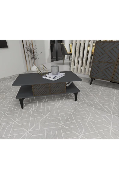 DEMONTE DECOR MERRLİN TV ÜNİTESİ,KONSOL ve ORTA SEHPA 3'LÜ SALON TAKIMI ANTRASİT-CEVİZ - 6