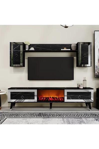 DEMONTE DECOR BORAA ŞÖMİNELİ TV ÜNİTESİ ROYALMERMER-GÜMÜŞ