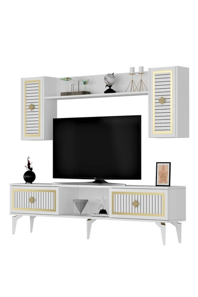 DEMONTE DECOR NİLL TV ÜNİTESİ TAKIMI BEYAZ-ALTIN - 6