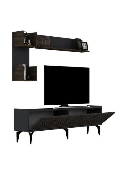 DEMONTE DECOR MERRLİN TV ÜNİTESİ,KONSOL ve ORTA SEHPA 3'LÜ SALON TAKIMI ANTRASİT-CEVİZ - 3