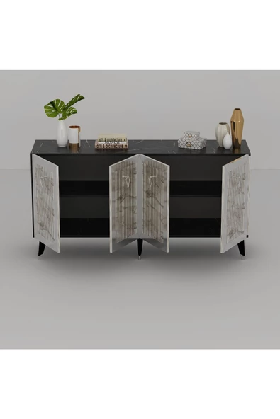 DEMONTE DECOR BORAA TV ÜNİTESİ, ORTA SEHPA VE  KONSOL 3'LÜ SALON TAKIMI ROYALMERMER-EFESMERMER-GÜMÜŞ - 6