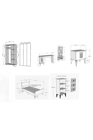 DEMONTE DECOR Norra Çocuk Genç Odası Takımı  (H-G-C-L-P-R) Antrasit-Beyaz-Altın - 8