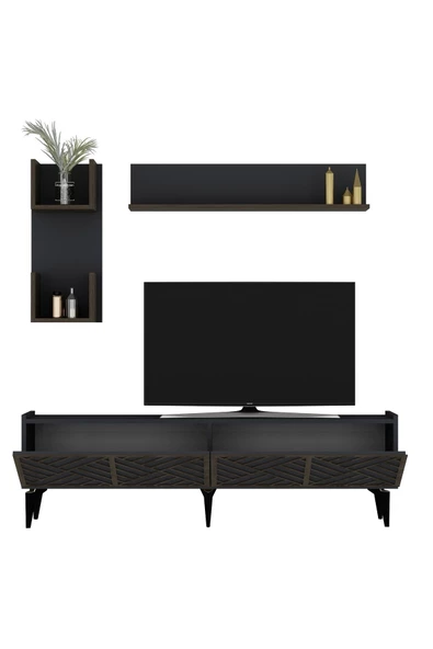 DEMONTE DECOR GRACCE TV ÜNİTESİ,KONSOL ve ORTA SEHPA 3'LÜ SALON TAKIMI ANTRASİT-CEVİZ - 3