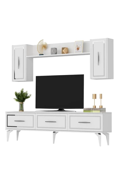 DEMONTE DECOR VANNESSA 180 CM  TV ÜNİTESİ TAKIMI BEYAZ-GÜMÜŞ - 5