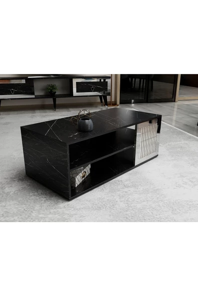 DEMONTE DECOR BORAA TV ÜNİTESİ, ORTA SEHPA VE  KONSOL 3'LÜ SALON TAKIMI ROYALMERMER-EFESMERMER-GÜMÜŞ - 7