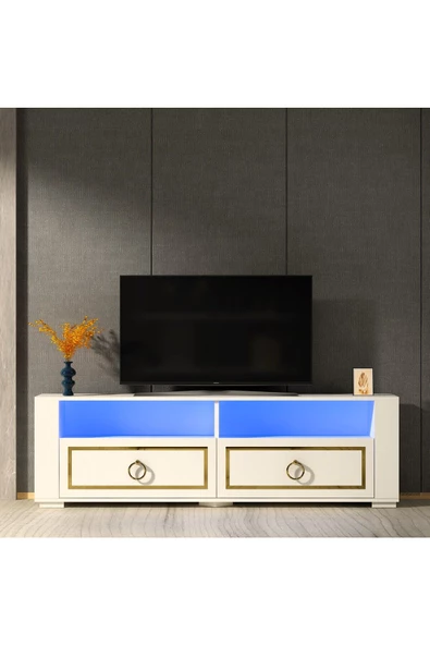 DEMONTE DECOR CALVİN LED AYDINLATMALI, SPOT IŞIKLI TV SEHPASI BEYAZ