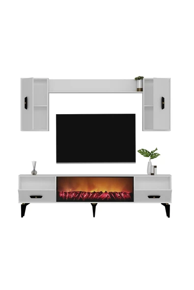 DEMONTE DECOR FLY 180 CM ŞÖMİNELİ(B) TV ÜNİTESİ, KONSOL(KX180) ve ORTA SEHPA SALON TAKIMI BEYAZ-BEYAZ - 4