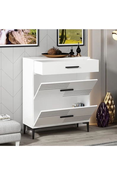 DEMONTE DECOR ALBERRTO ÇEKMECELİ ,2 KAPAKLI ŞİFONYER BEYAZ - 2