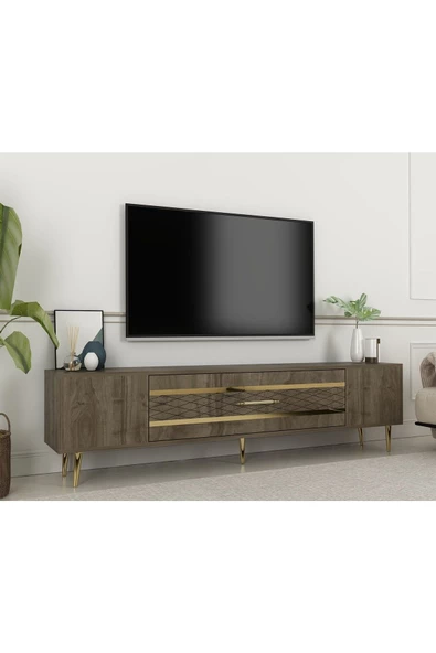 DEMONTE DECOR DEKOLP2DD TV SEHPASI CEVİZ-ALTIN - 2
