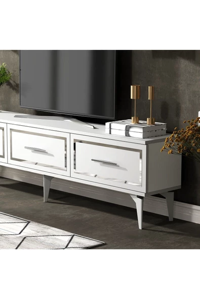 DEMONTE DECOR VANNESSA 180 CM  TV ÜNİTESİ TAKIMI BEYAZ-GÜMÜŞ - 3