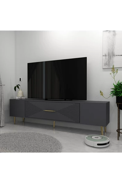DEMONTE DECOR DEKOL1DD TV SEHPASI ANTRASİT-ALTIN - 2