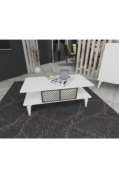 DEMONTE DECOR MERRLİN TV ÜNİTESİ,KONSOL ve ORTA SEHPA 3'LÜ SALON TAKIMI BEYAZ-CEVİZ - 6