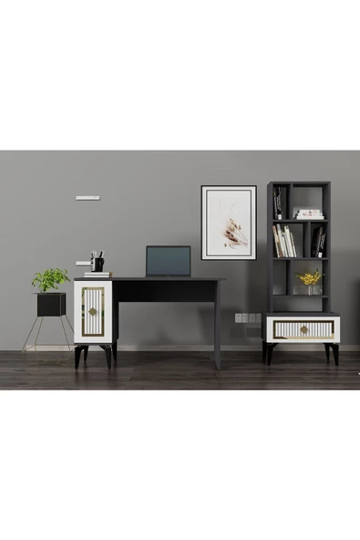 DEMONTE DECOR Norra Çocuk Genç Odası Takımı (G-C-L-P-R) Antrasit-Beyaz-Altın - 5