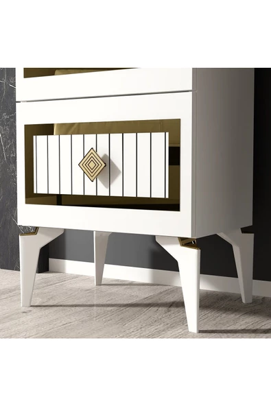 DEMONTE DECOR NORRA (H) 3 Kapaklı Etejer-şifonyer BEYAZ-ALTIN - 3