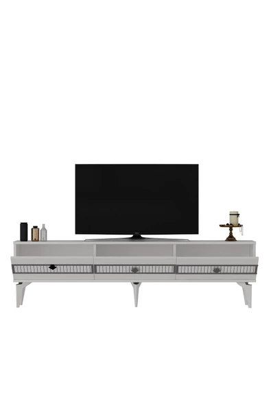 DEMONTE DECOR NORRA TV SEHPASI (alt modül) ve KONSOL 2'Lİ SALON TAKIMI BEYAZ-GÜMÜŞ - 6
