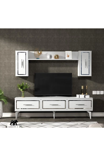 DEMONTE DECOR VANNESSA 180 CM  TV ÜNİTESİ TAKIMI BEYAZ-GÜMÜŞ - 2