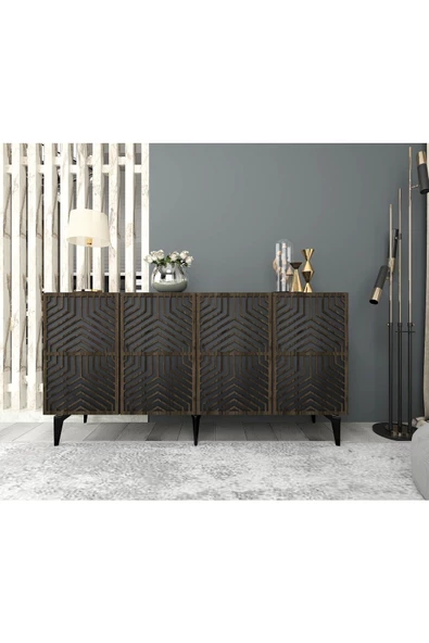DEMONTE DECOR MERRLİN TV ÜNİTESİ,KONSOL ve ORTA SEHPA 3'LÜ SALON TAKIMI ANTRASİT-CEVİZ - 4