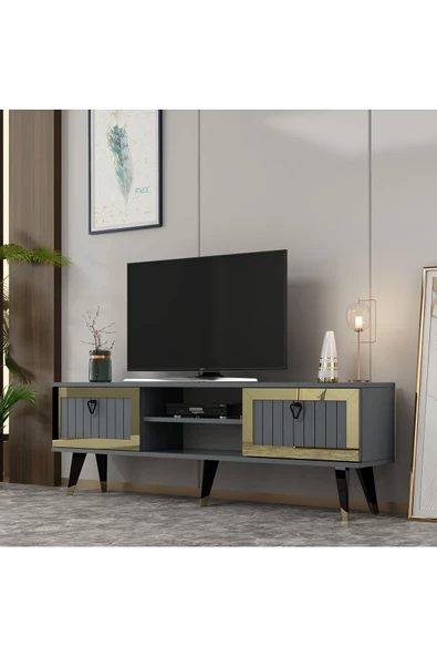 DEMONTE DECOR LİİDYA TV SEHPASI (ALT MODÜL) ANTRASİT-ALTIN - 2