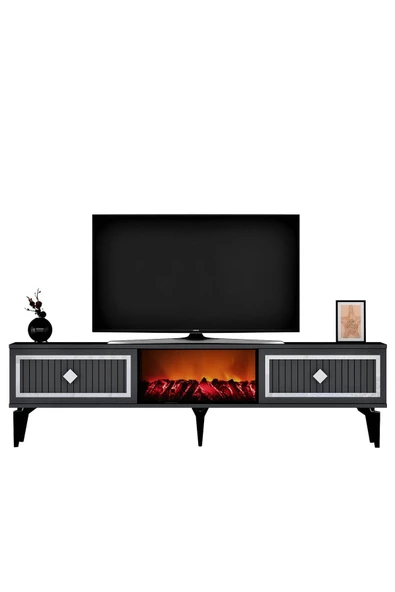 DEMONTE DECOR NİLL ŞÖMİNELİ TV SEHPASI ANTRASİT-GÜMÜŞ - 5