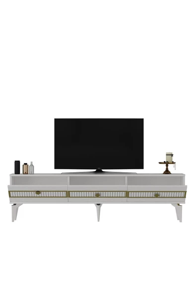 DEMONTE DECOR NORRA TV SEHPASI (alt modül) ve KONSOL 2'Lİ SALON TAKIMI BEYAZ-ALTIN - 6