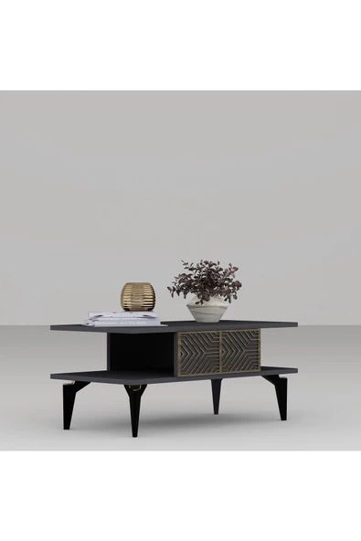 DEMONTE DECOR MERRLİN TV ÜNİTESİ,KONSOL ve ORTA SEHPA 3'LÜ SALON TAKIMI ANTRASİT-CEVİZ - 7
