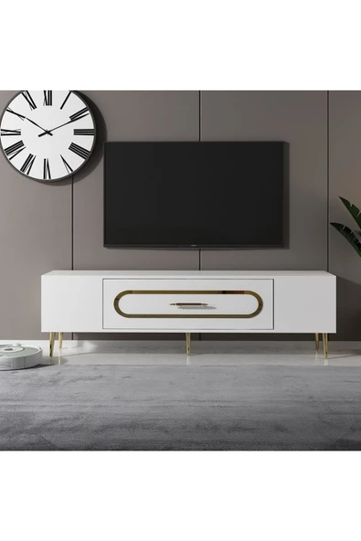 DEMONTE DECOR DEKOP3DD TV SEHPASI BEYAZ-ALTIN
