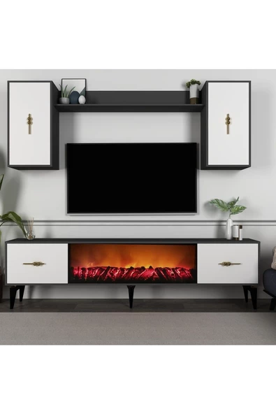 DEMONTE DECOR Sinta 180 Cm Şömineli (B) Tv Ünitesi Takımı Antrasit-beyaz