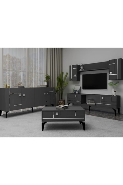 DEMONTE DECOR MADERA TV ÜNİTESİ,KONSOL ve ORTA SEHPA 3'LÜ SALON TAKIMI ANTRASİT-GÜMÜŞ - 2