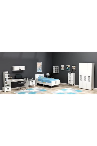 DEMONTE DECOR Asimo Çocuk Genç Odası Takımı (P-T-G-L-H-C) Beyaz-beyaz