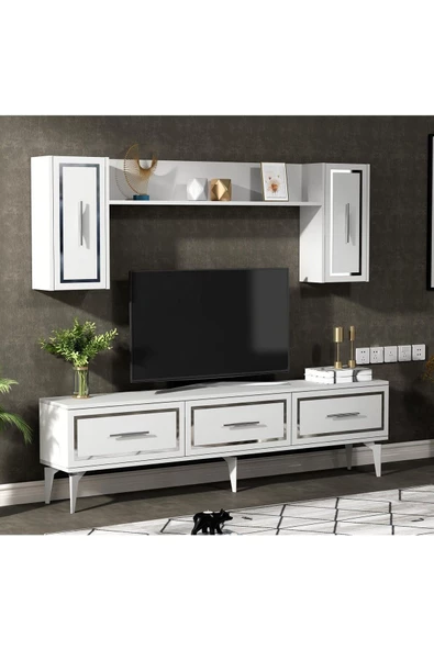 DEMONTE DECOR VANNESSA 180 CM  TV ÜNİTESİ TAKIMI BEYAZ-GÜMÜŞ - 6