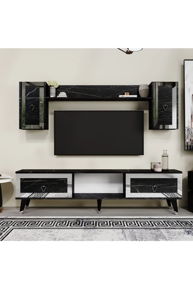 DEMONTE DECOR BORAA TV ÜNİTESİ TAKIMI ROYALMERMER-GÜMÜŞ