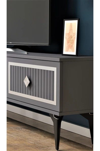 DEMONTE DECOR NİLL ŞÖMİNELİ TV ÜNİTESİ TAKIMI ANTRASİT GÜMÜŞ - 5