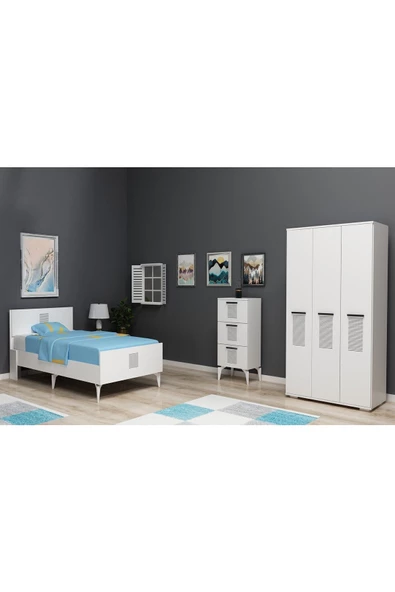 DEMONTE DECOR Asimo Çocuk Genç Odası Takımı (H-L-C) Beyaz-Beyaz