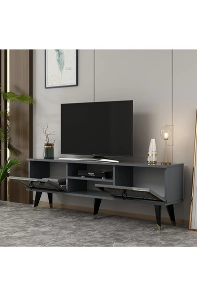 DEMONTE DECOR LİİDYA TV SEHPASI (ALT MODÜL) ANTRASİT-ALTIN - 6