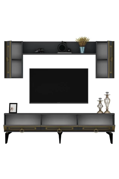 DEMONTE DECOR Karya 180 Cm Tv Ünitesi Antrasit Altın - 6